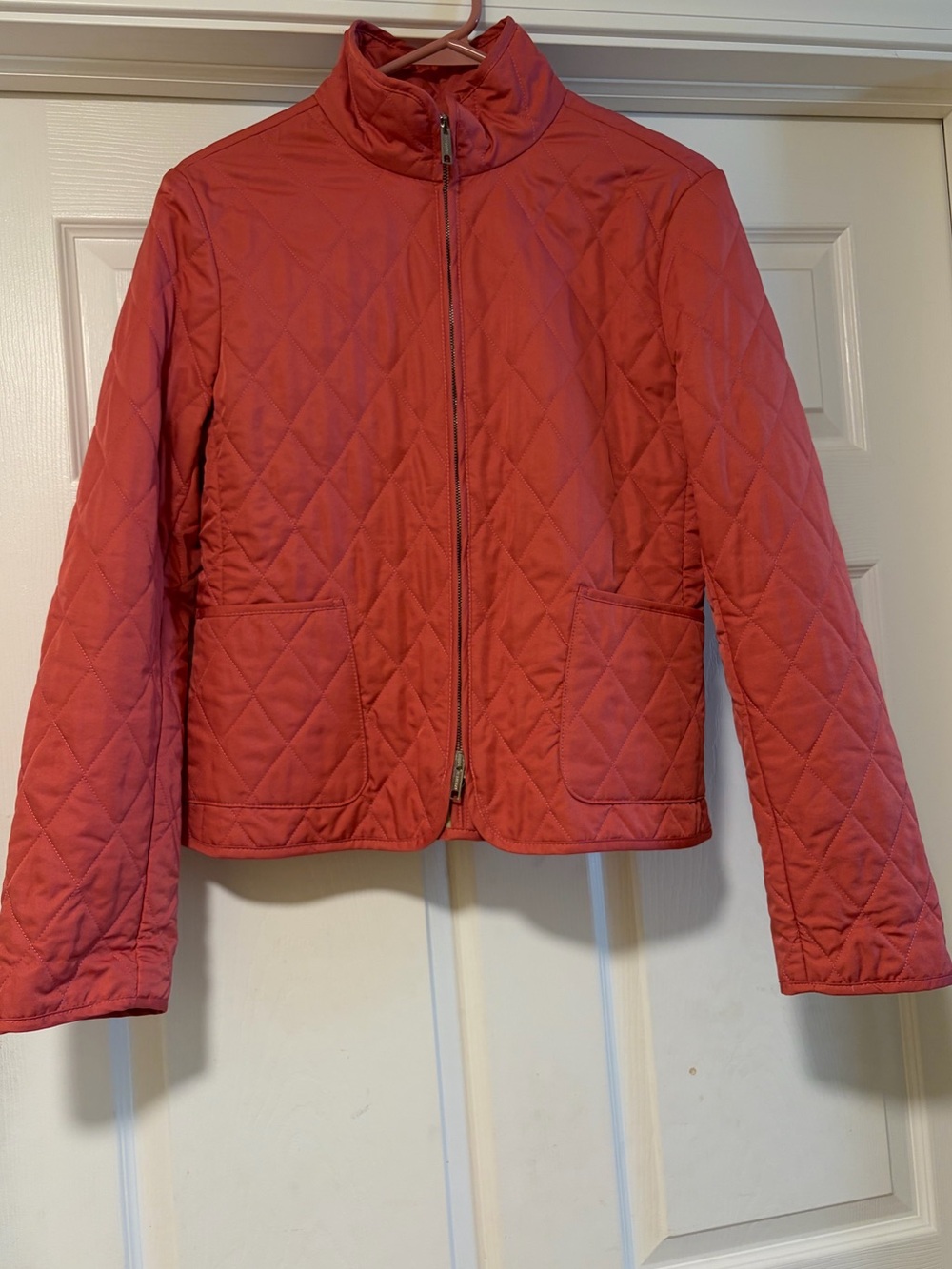 Burberry Women's Quilted Coral Pink Zipper Jacket Size Small
